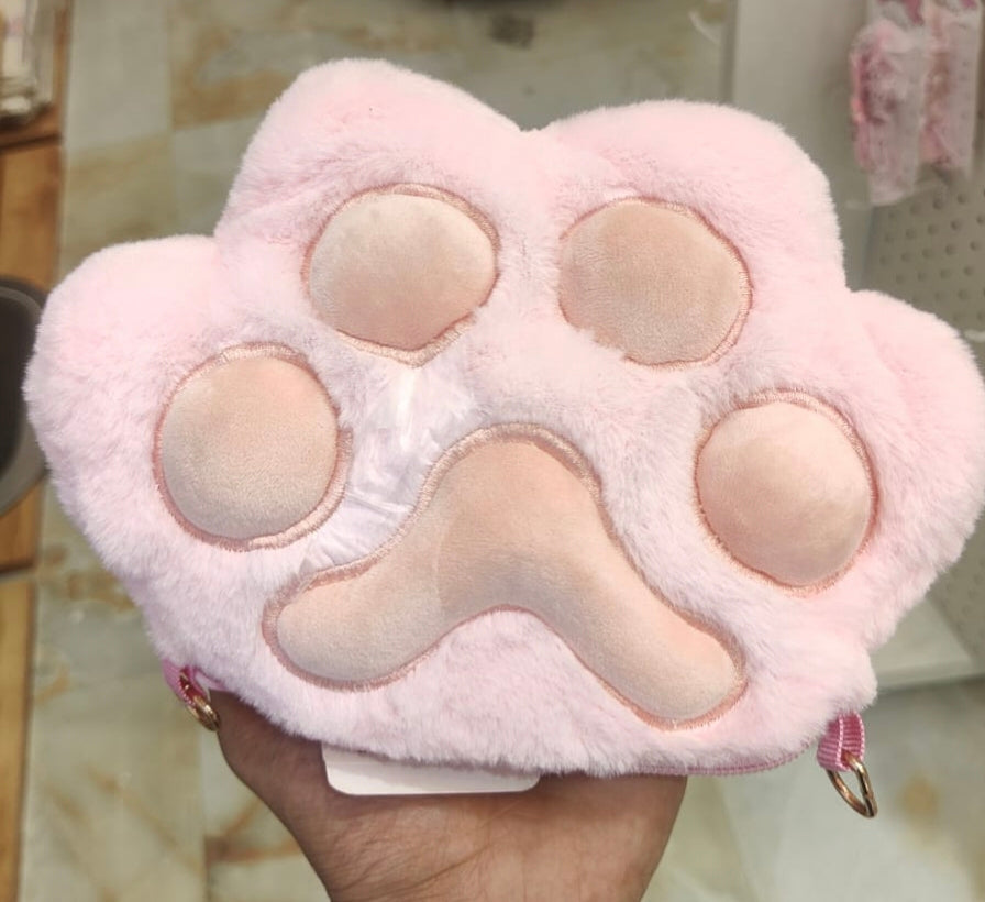Kaiso Cute Fluffy Cat Paw Plush Sling / Crossbody Bag