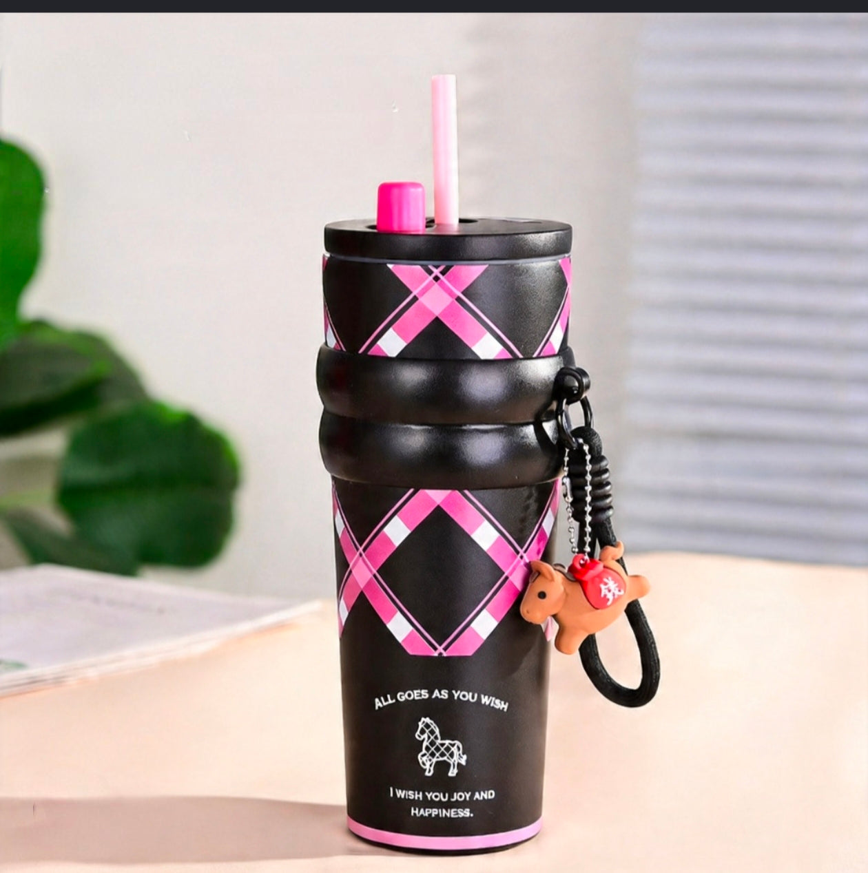 Kaiso Stainless Steel Insulated Tumbler with Straw & Horse Charm – 710ml