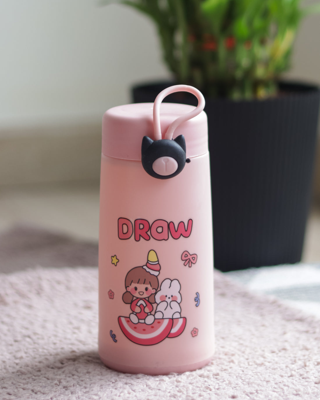 Kaiso Cute Cartoon Printed Glass Water Bottle for Kids, Leak-Proof with Silicone Sleeve, 300ml