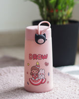 Kaiso Cute Cartoon Printed Glass Water Bottle for Kids, Leak-Proof with Silicone Sleeve, 300ml