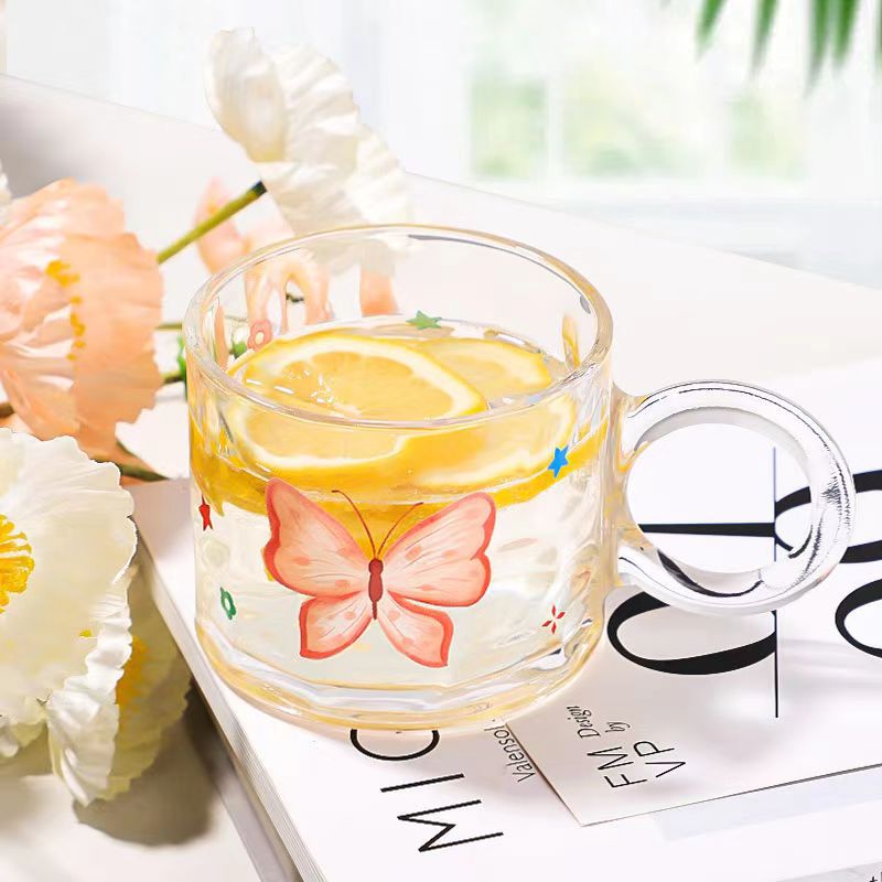 Kaiso Enchanted Butterfly Bloom Elegant Glass Cup for Tea & Coffee
