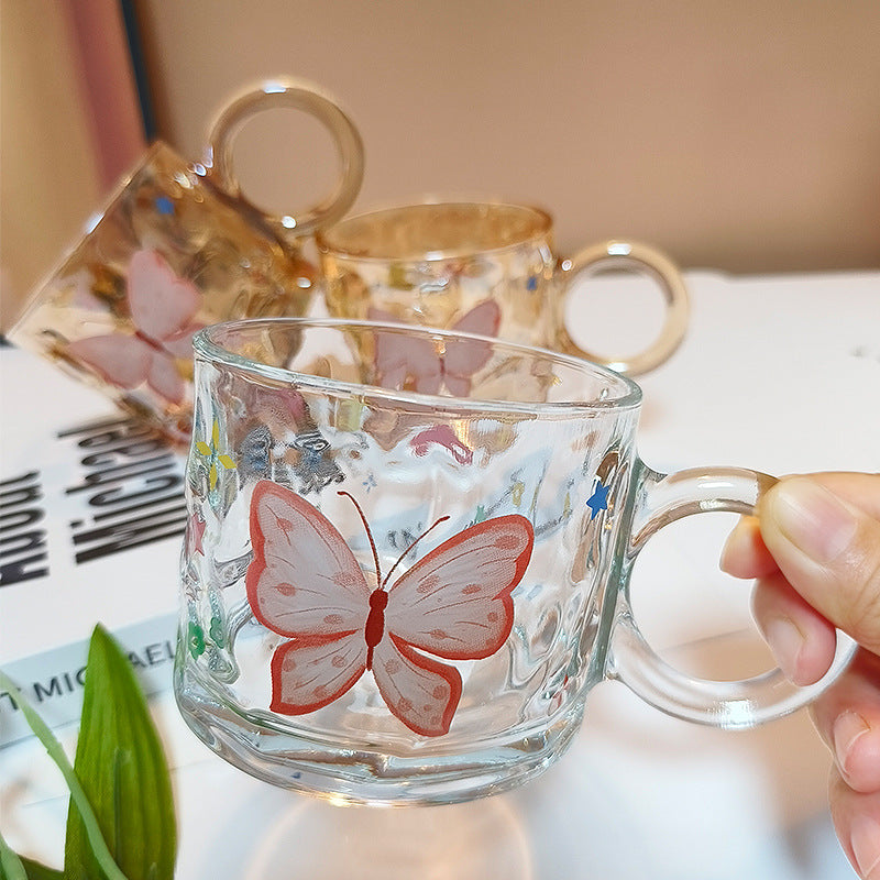 Kaiso Enchanted Butterfly Bloom Elegant Glass Cup for Tea & Coffee