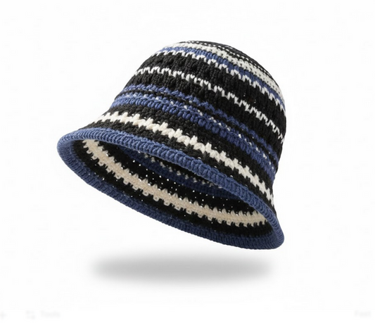 Kaiso Knitted Cut-Out Women bucket hat (Blue Black)