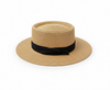Kaiso womens French Flat Straw Hat (Khaki with Black Strap)