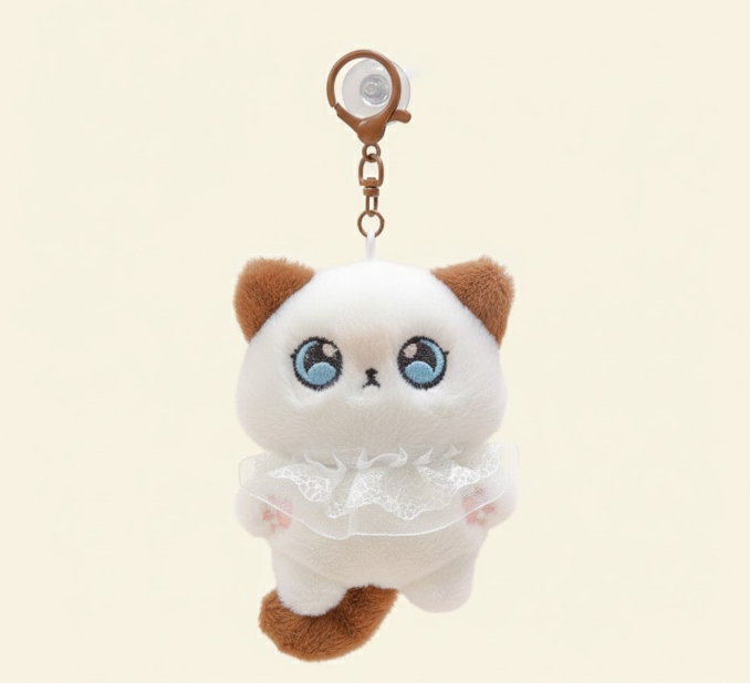 Kaiso Siamese Plush Cat keychain (lace)