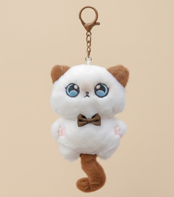 Kaiso Siamese Plush Cat keychain (Bow)