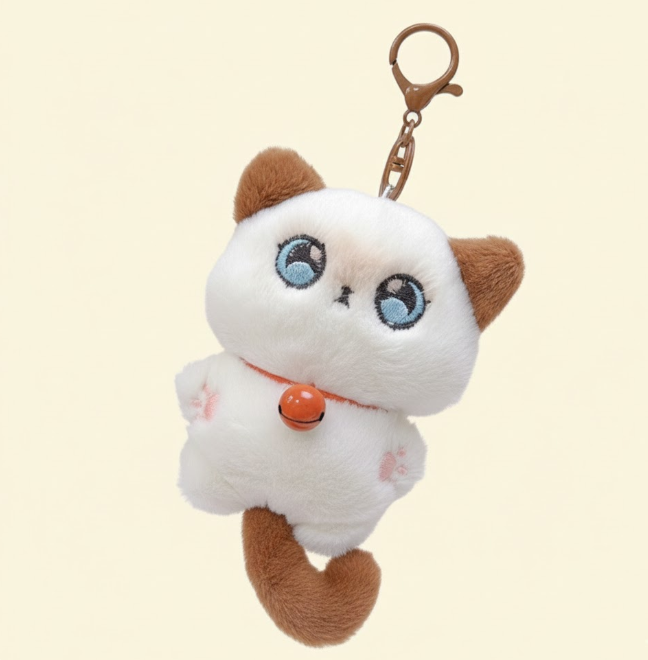 Kaiso Siamese Plush Cat keychain (red bell)
