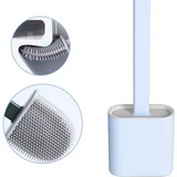 Kaiso Flat Soft Silicone Toilet Brush With Holder Set (White)
