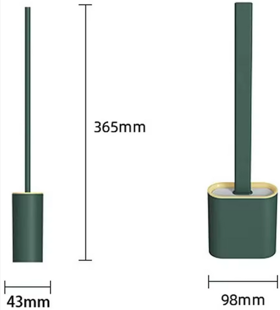 Kaiso Flat Soft Silicone Toilet Brush With Holder Set (Green)