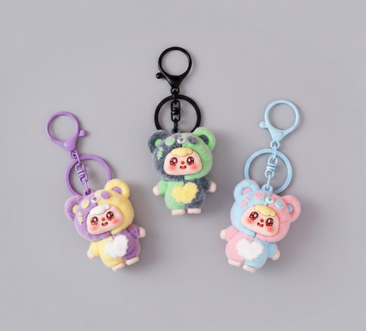 Kaiso Kawaii Metal Keychain, Flocked Bag Charm