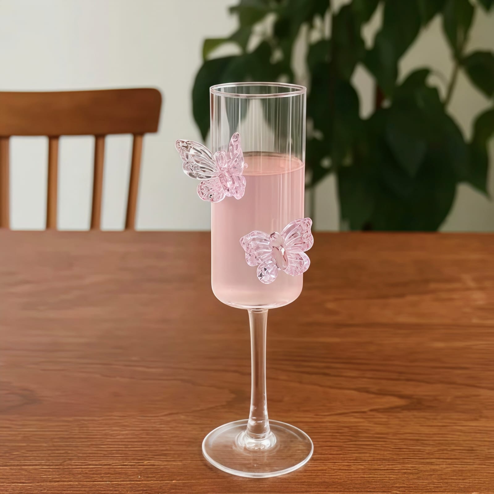 Kaiso 3D Pink Butterfly fluted glass