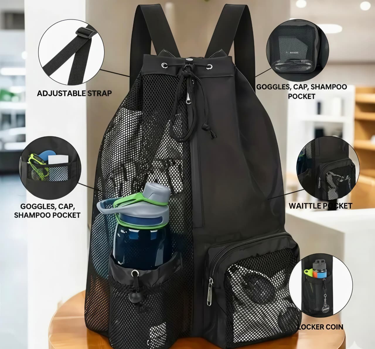 Kaiso Large Capacity Mesh Drawstring Backpack