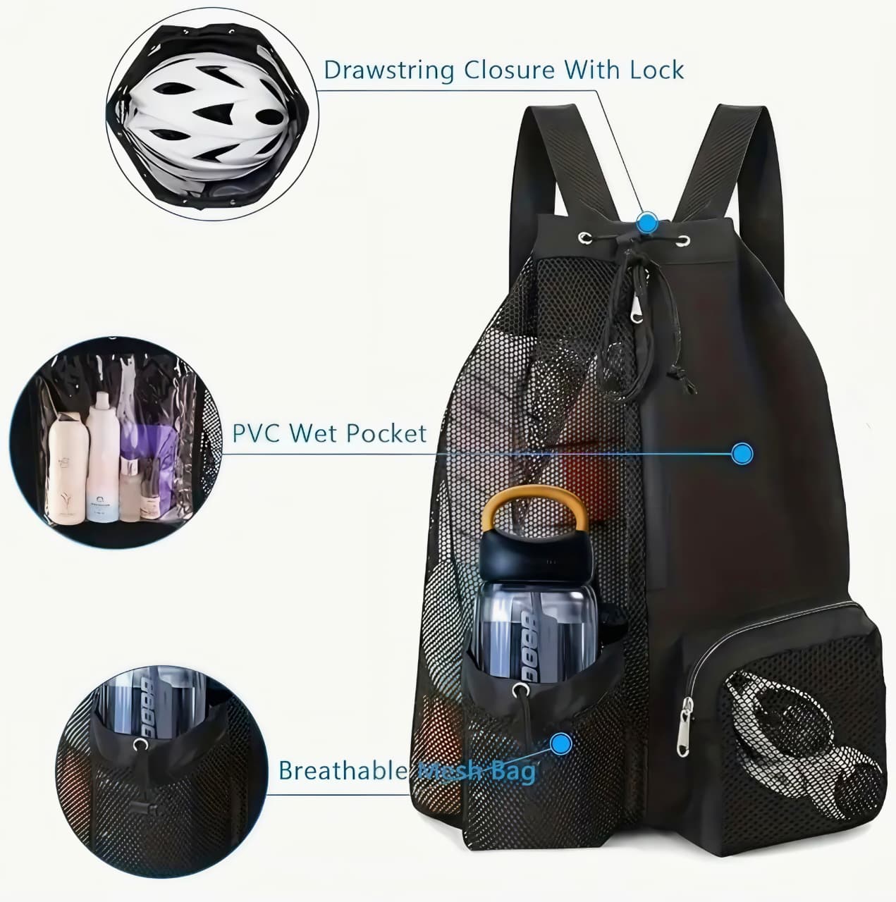 Kaiso Large Capacity Mesh Drawstring Backpack