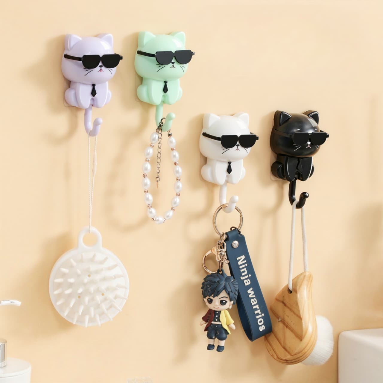 Kaiso Adorable Sunglasses Cat Wall Hook – Self-Adhesive Creative Key and Coat Holder