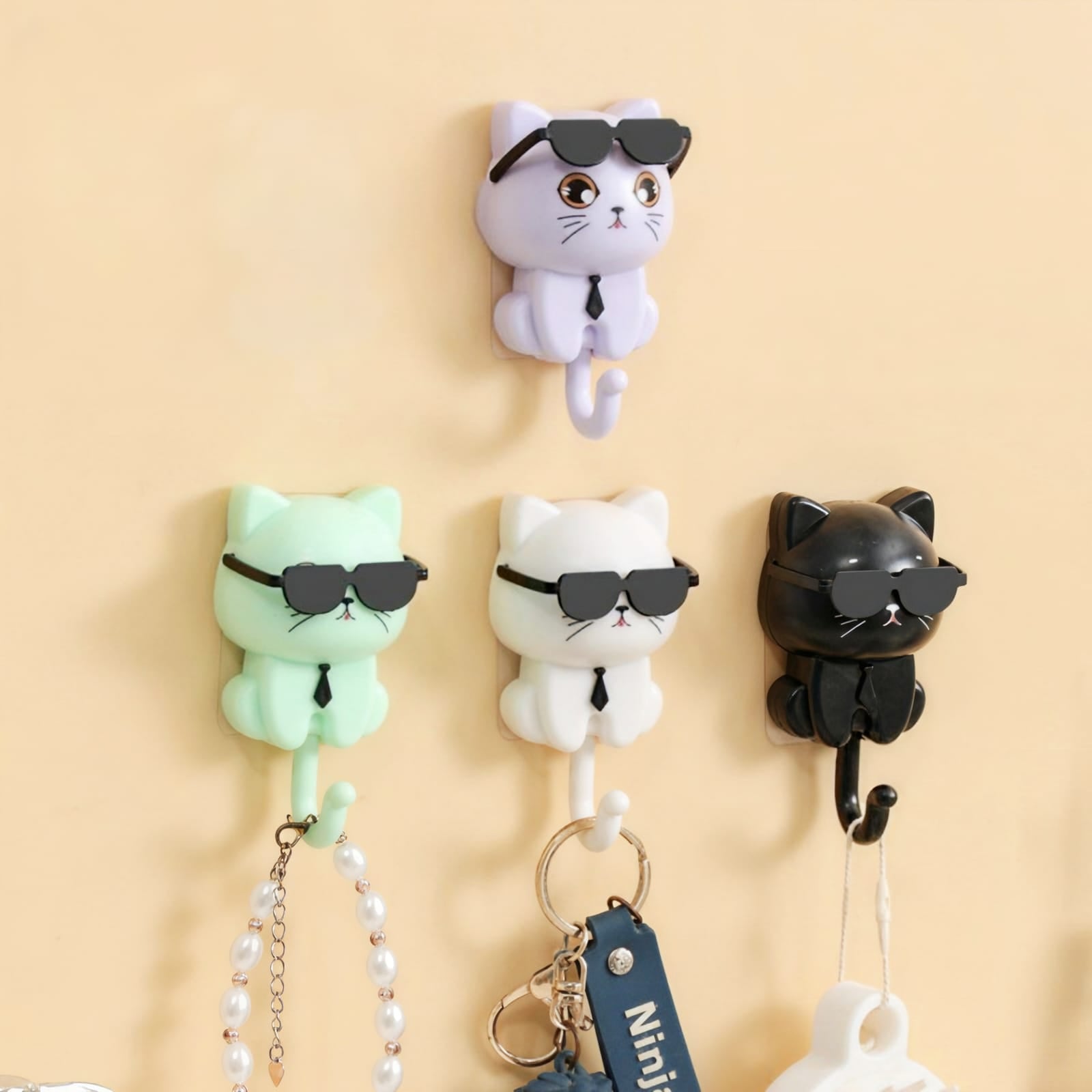 Kaiso Adorable Sunglasses Cat Wall Hook – Self-Adhesive Creative Key and Coat Holder