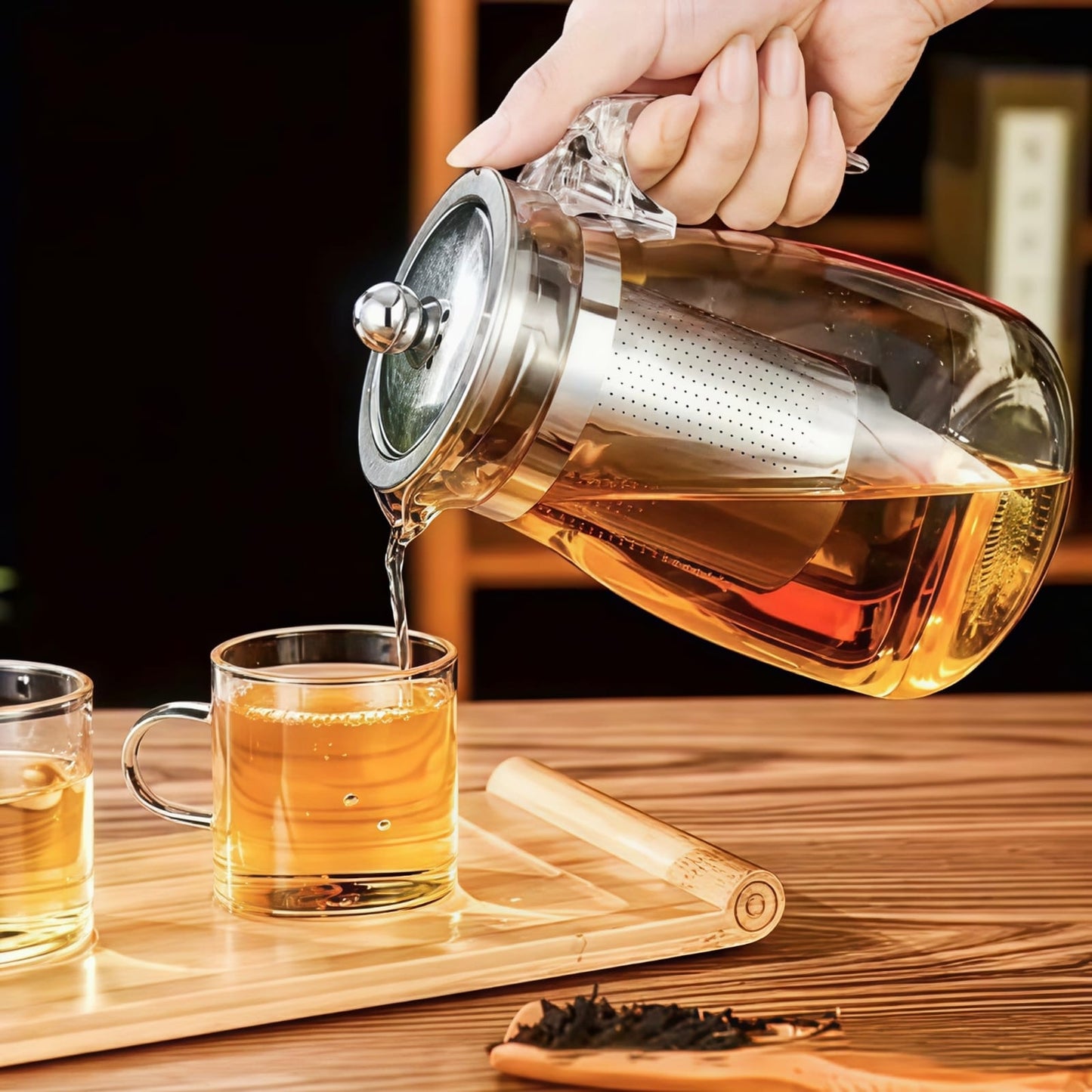 Kaiso Borosilicate Glass Teapot Set with Stainless Steel Infuser and 4 Glass Cups