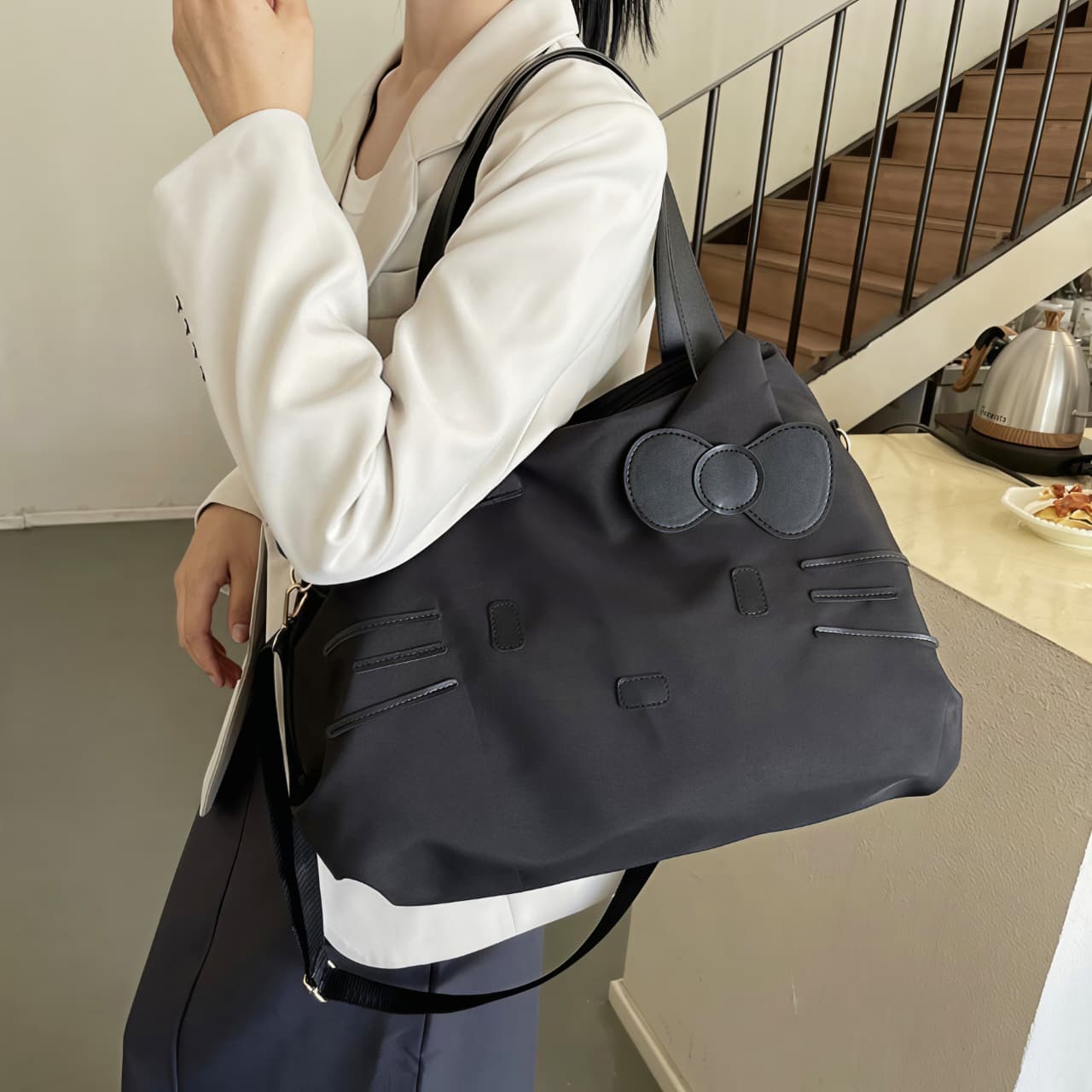 Kaiso Sanrio Hello Kitty Large Capacity Black Travel Tote & Shoulder Bag
