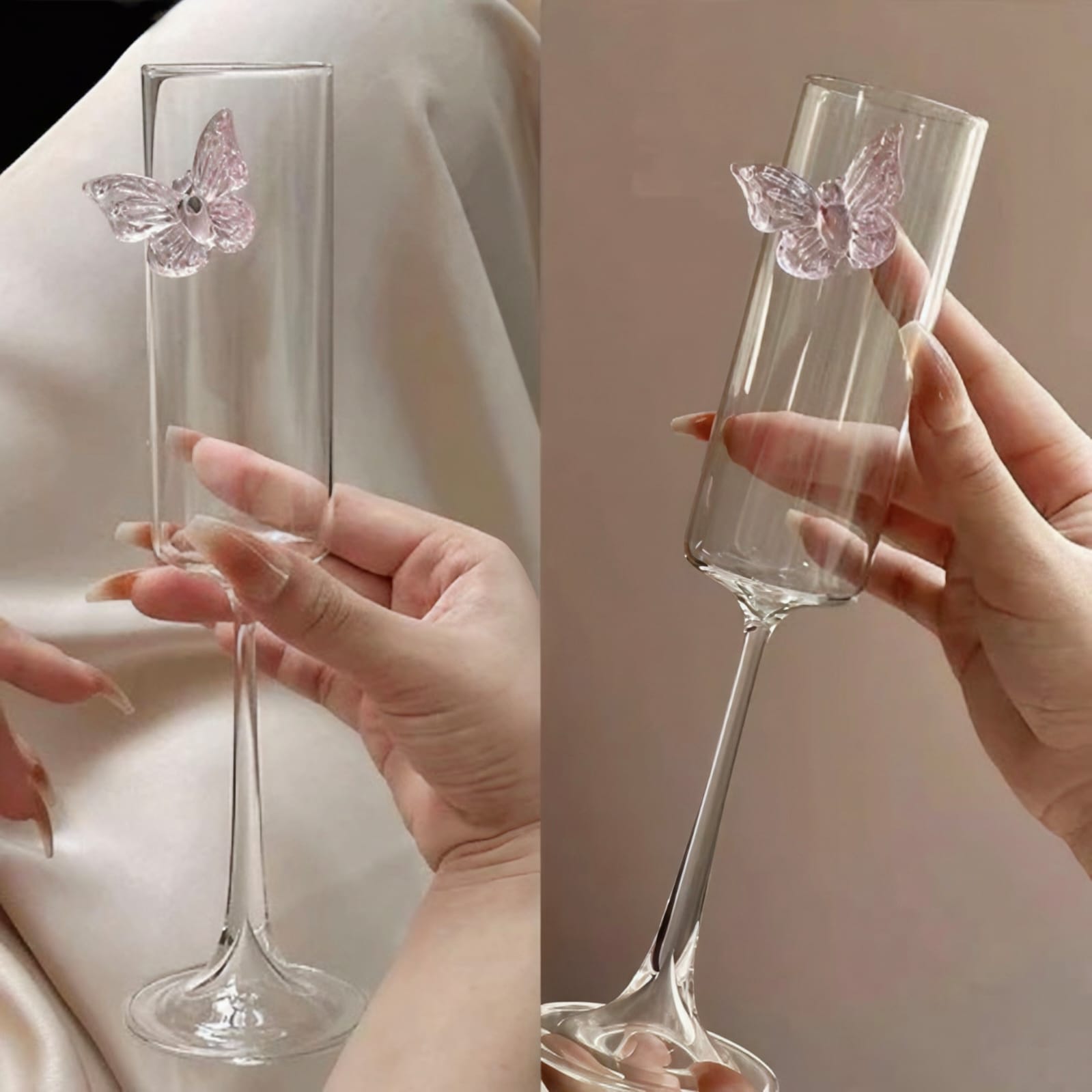 Kaiso 3D Pink Butterfly fluted glass