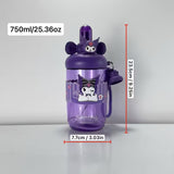 Kaiso Purple Kawaii Character Print Sipper Bottle with Pop-Top Lid & Straw – 600ml