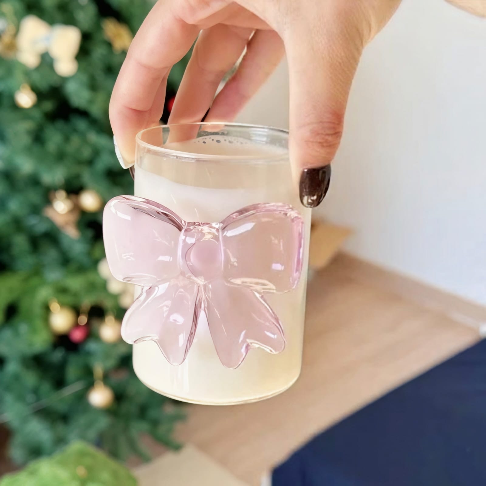 Kaiso Aesthetic 3D Pink Bow Transparent Glass Mug