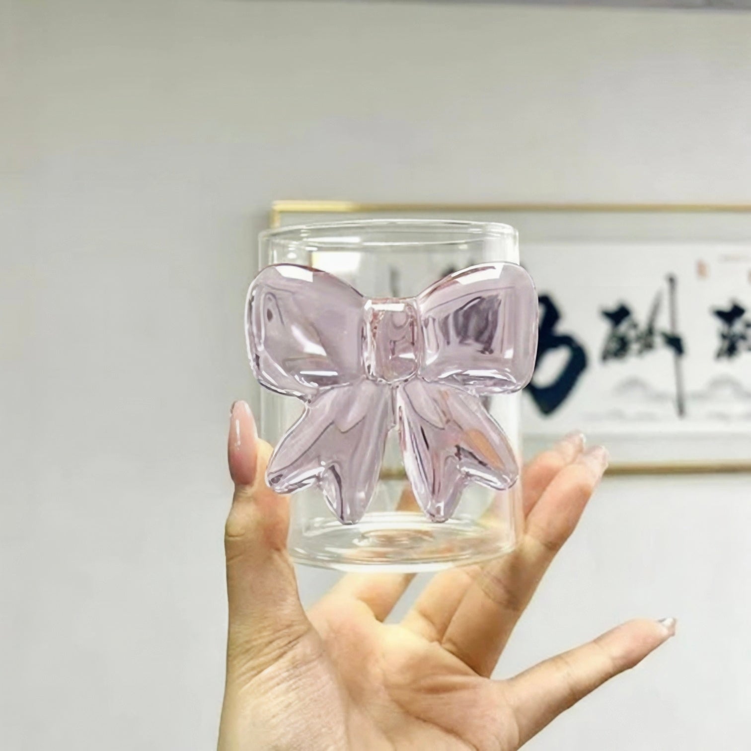 Kaiso Aesthetic 3D Pink Bow Transparent Glass Mug