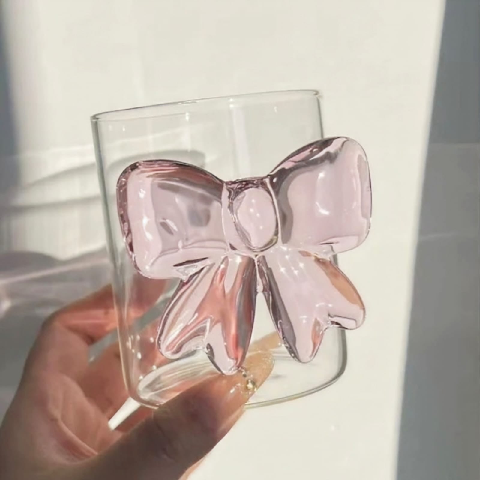 Kaiso Aesthetic 3D Pink Bow Transparent Glass Mug