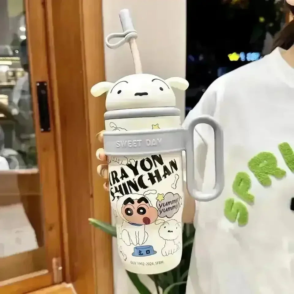 Kaiso Crayon Cartoon Print Insulated Stainless Steel Tumbler with Straw & Handle – 800ml