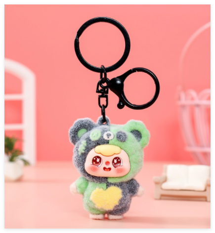 Kaiso Kawaii Metal Keychain, Flocked Bag Charm