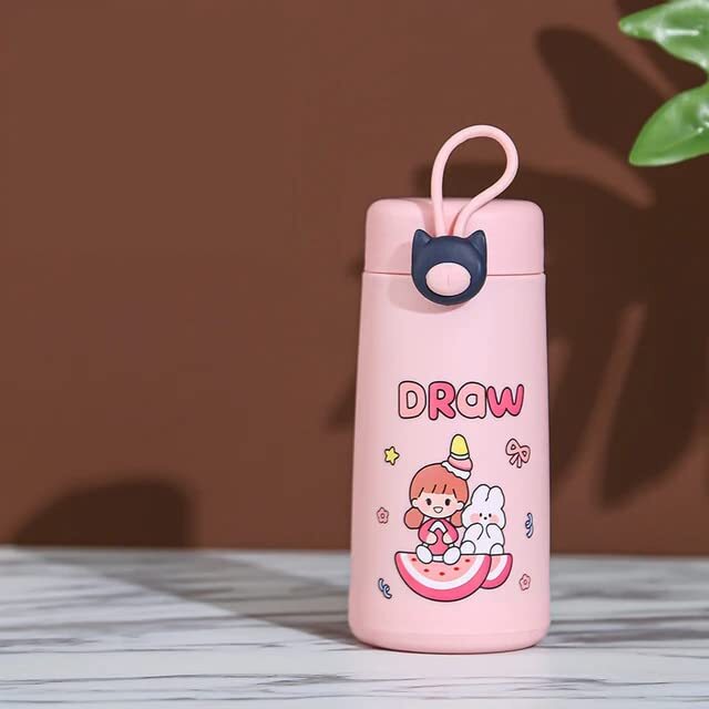 Kaiso Cute Cartoon Printed Glass Water Bottle for Kids, Leak-Proof with Silicone Sleeve, 300ml