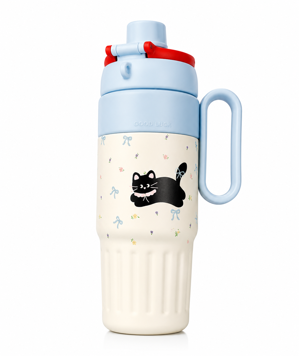 Kaiso Black Cat Cartoon Print Insulated Stainless Steel Tumbler with Handle & Straw – 800ml