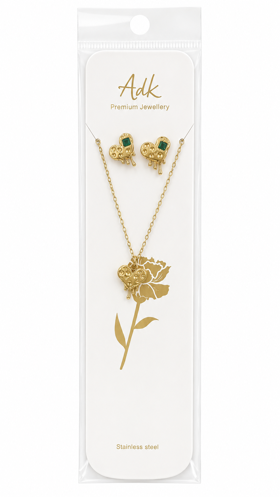 Kaiso Gold-Plated Dripping Heart Pendant Necklace and Earring Set