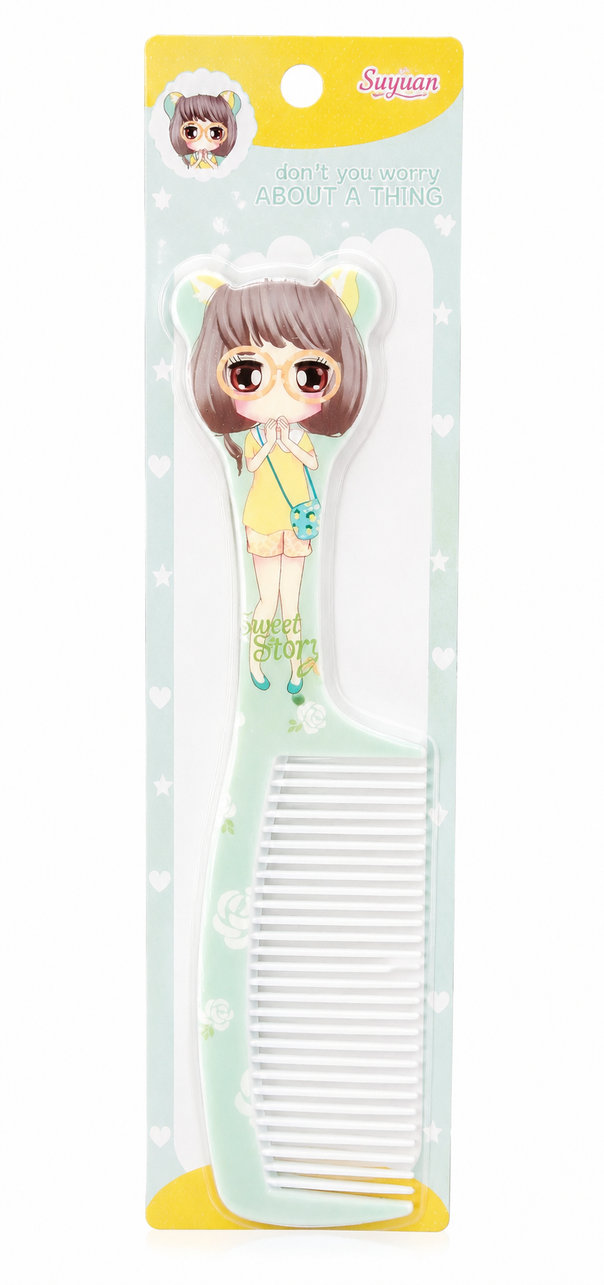 Kaiso Cute Cartoon Printed Hair Comb – Dual-Sided Wide & Fine Tooth Detangling Comb
