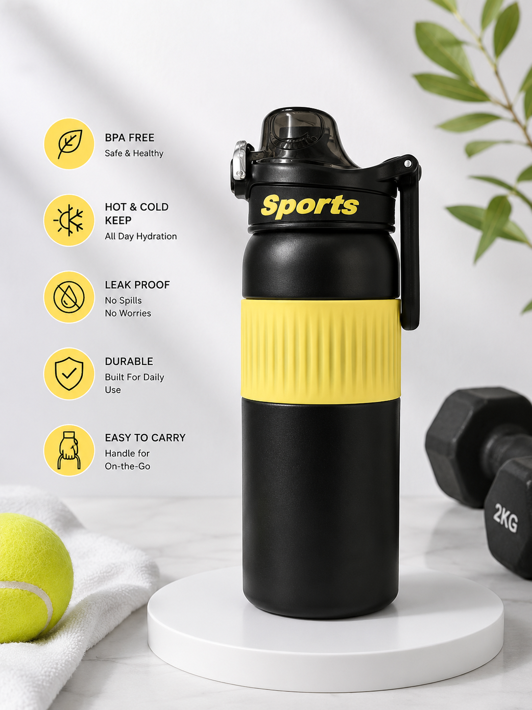 Kaiso Sports Stainless Steel Insulated Water Bottle with Silicone Grip & Easy-Press Lid – 550ml