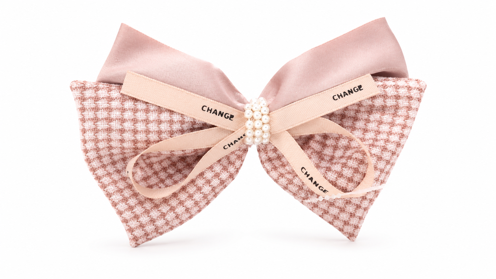 Kaiso Tweed and Satin Layered Bow Hair Clip with Pearl Accents