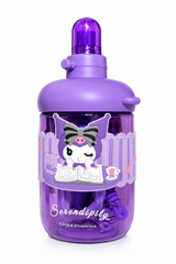 Kaiso Purple Kawaii Character Print Sipper Bottle with Pop-Top Lid & Straw – 600ml
