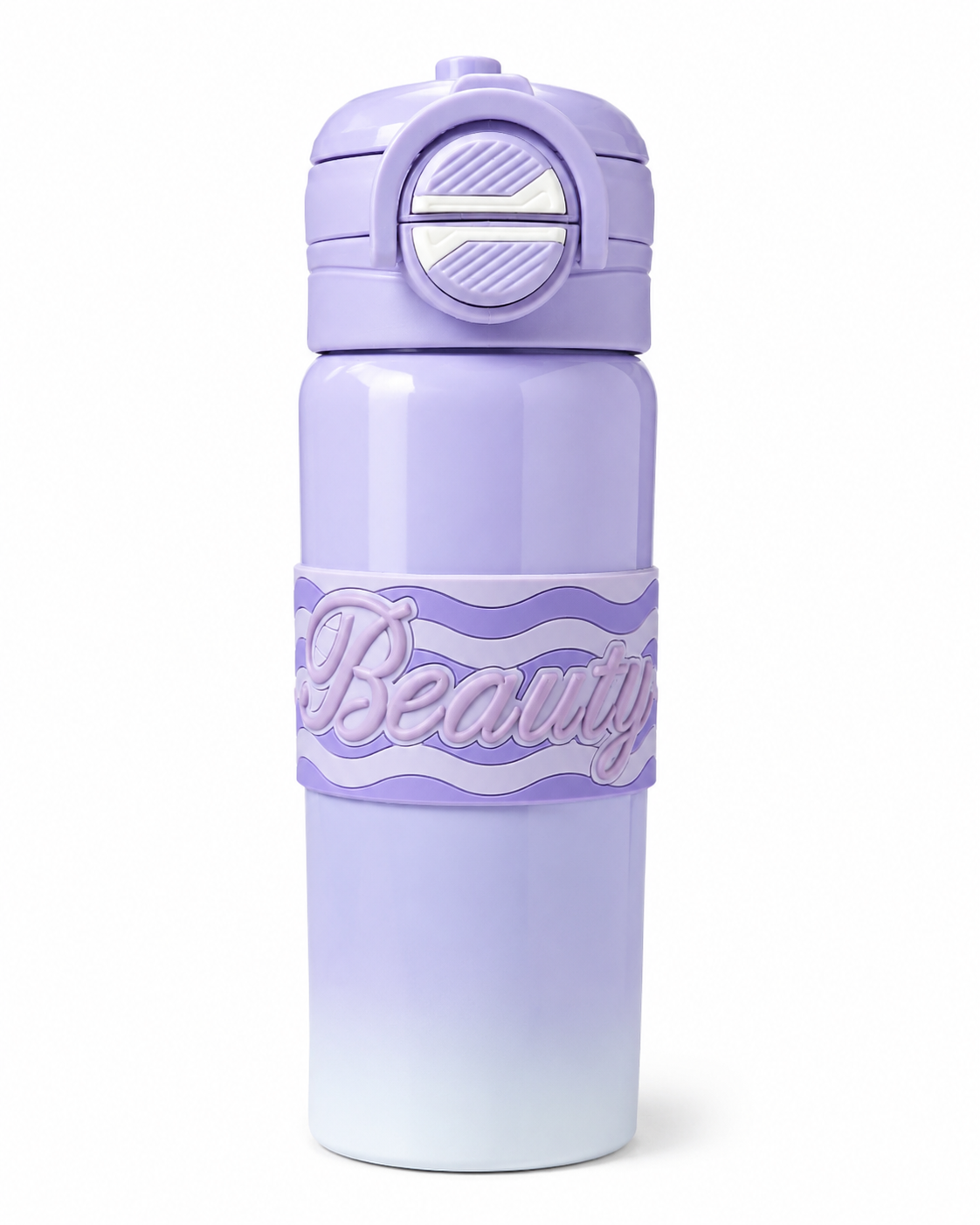 Kaiso Purple Ombre Stainless Steel Water Bottle with Textured Flip-Top Lid and Silicone "Beauty" Band