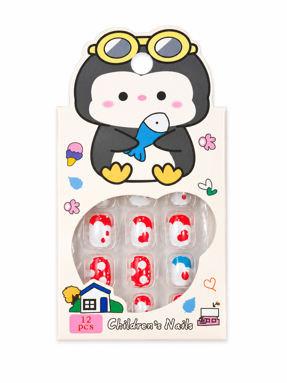 kaiso 12 Pcs Kids Press-On Nails Set – Cute Cartoon Penguin Theme
