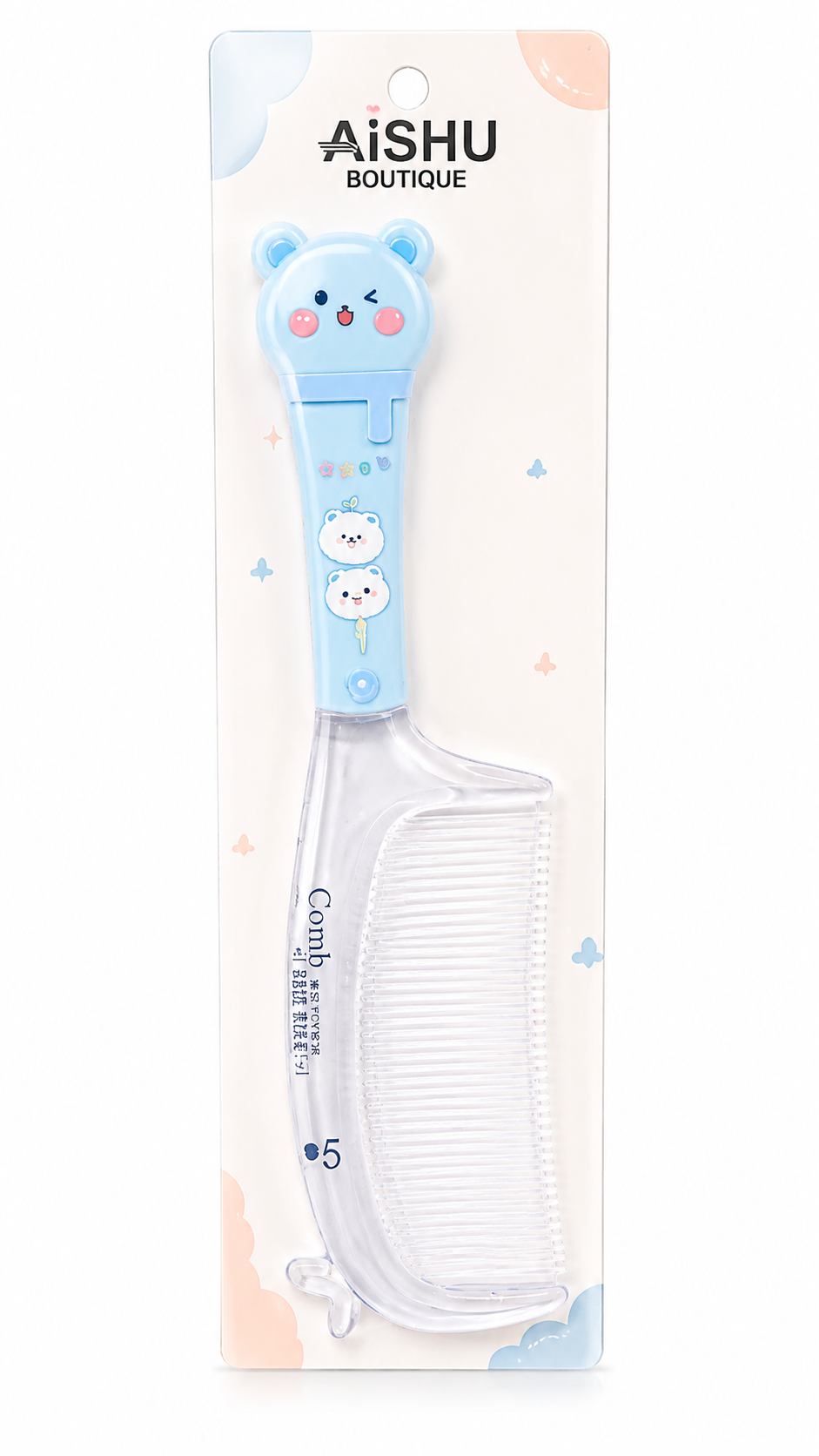 Kaiso Boutique Cute Bear Folding Hair Comb - Pastel Blue Travel Hairbrush for Kids & Girls