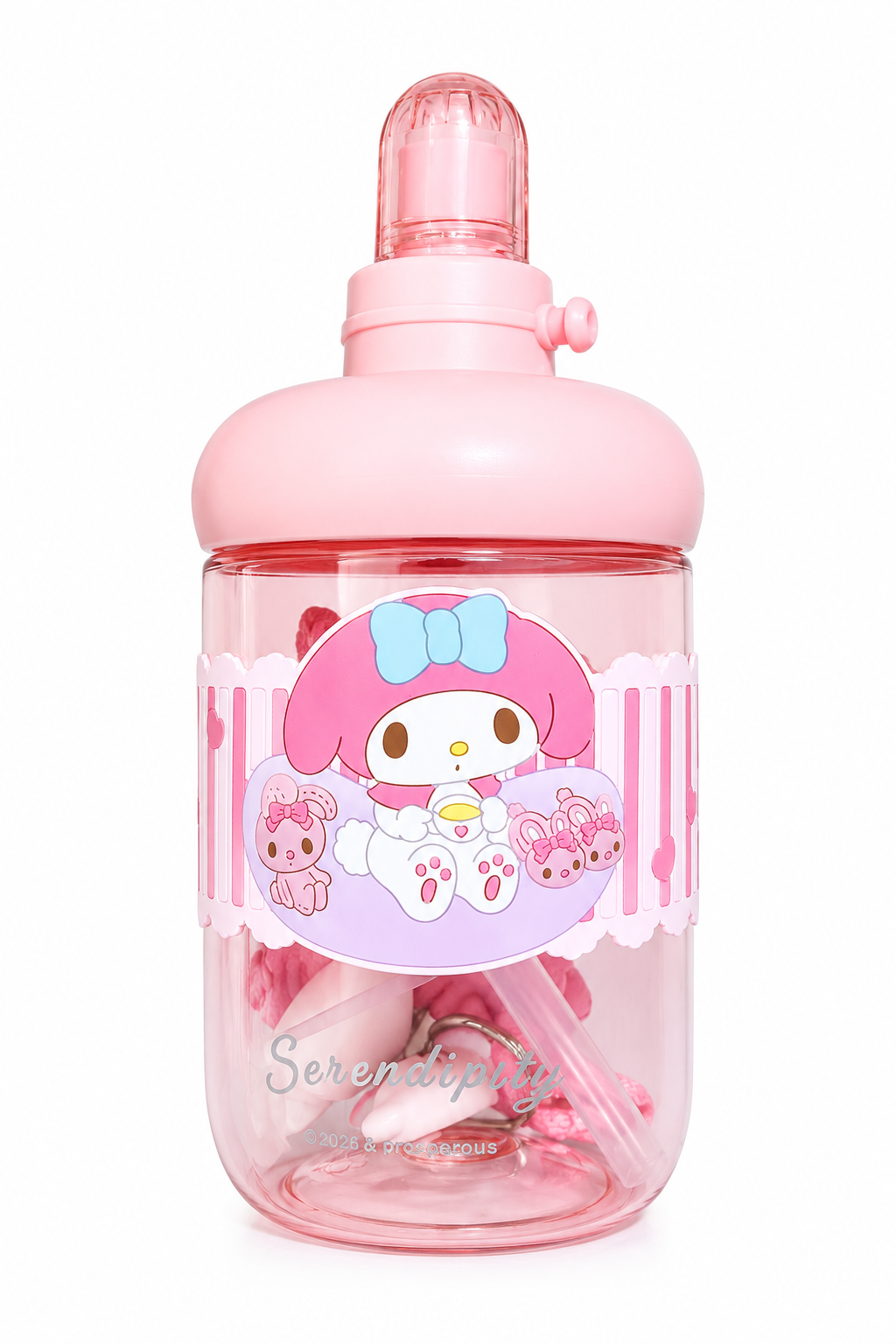 Kaiso Pink Kawaii Cartoon Print Sipper Bottle with Flip-Lid & Carry Strap – 600ml
