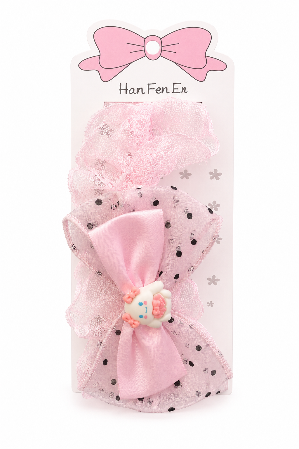 Kaiso Cute Pink Bow Hair Clip for Girls – Teddy Bear Center, Lace, and Polka Dot Net Detail