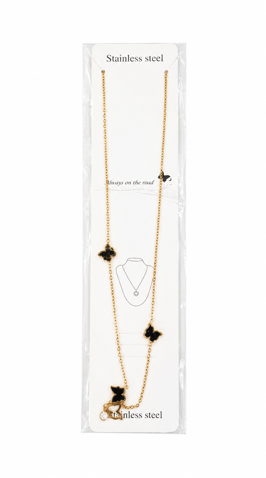 Kaiso Anti-Tarnish Stainless Steel Gold-Plated Black Clover Station Necklace