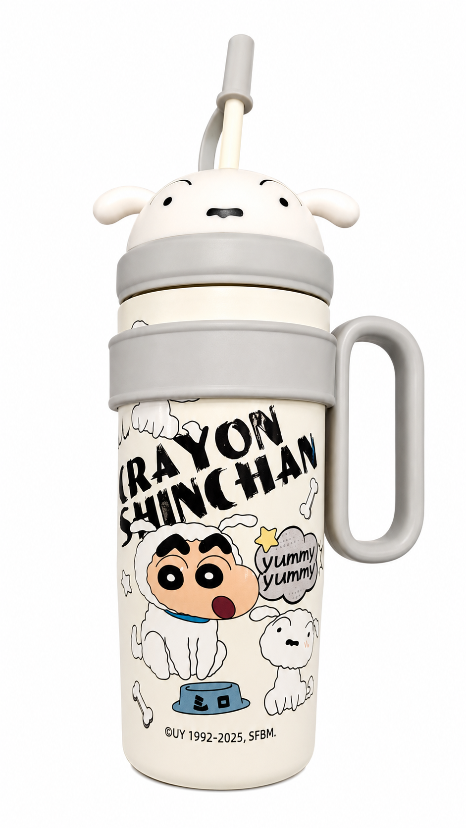 Kaiso Crayon Cartoon Print Insulated Stainless Steel Tumbler with Straw & Handle – 800ml