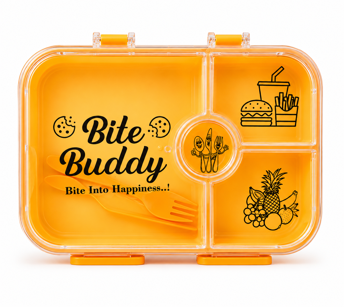 Kaiso Bite Buddy 4-Compartment Kids Bento Lunch Box | Leak-Proof & BPA-Free Tiffin for School.