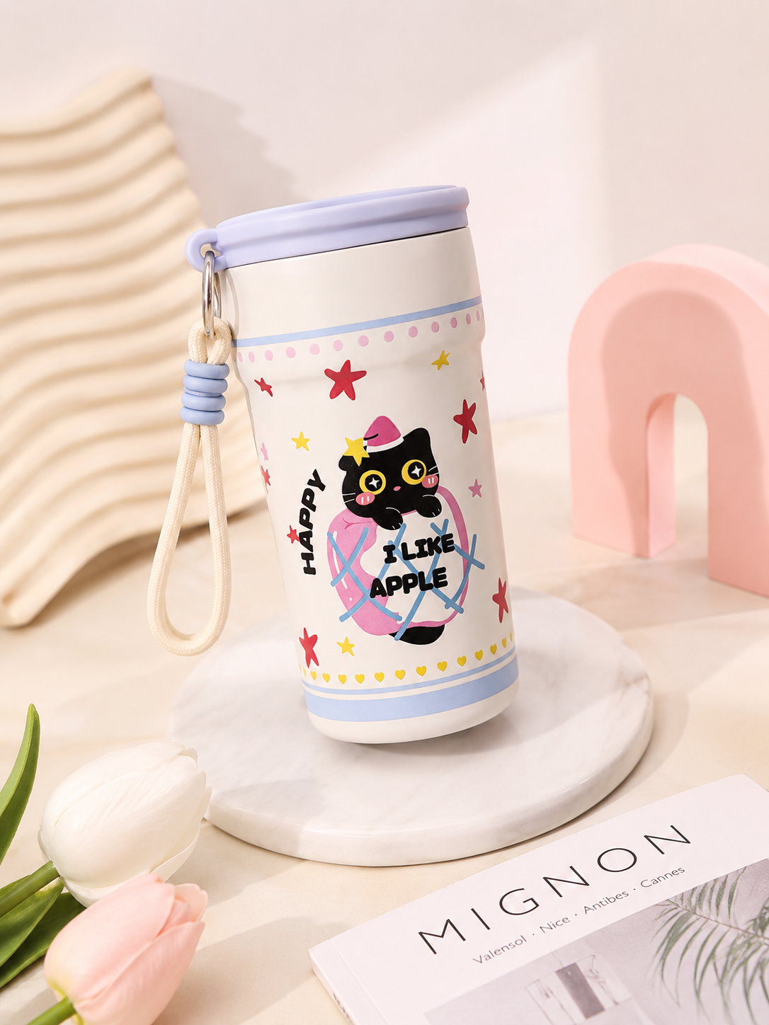 Kaiso Black Cat Insulated Stainless Steel Tumbler with Rope Handle – 530ml