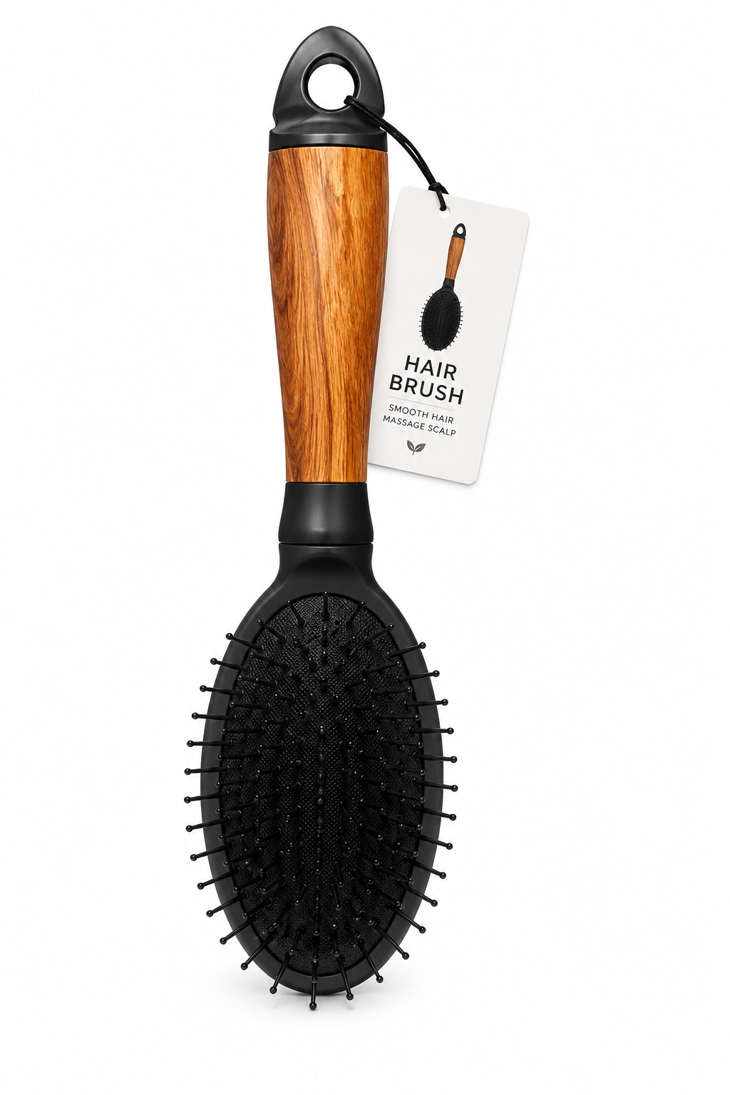 Kaiso Oval Wooden Look Cushion Paddle Hair Brush with Ball-Tipped Bristles