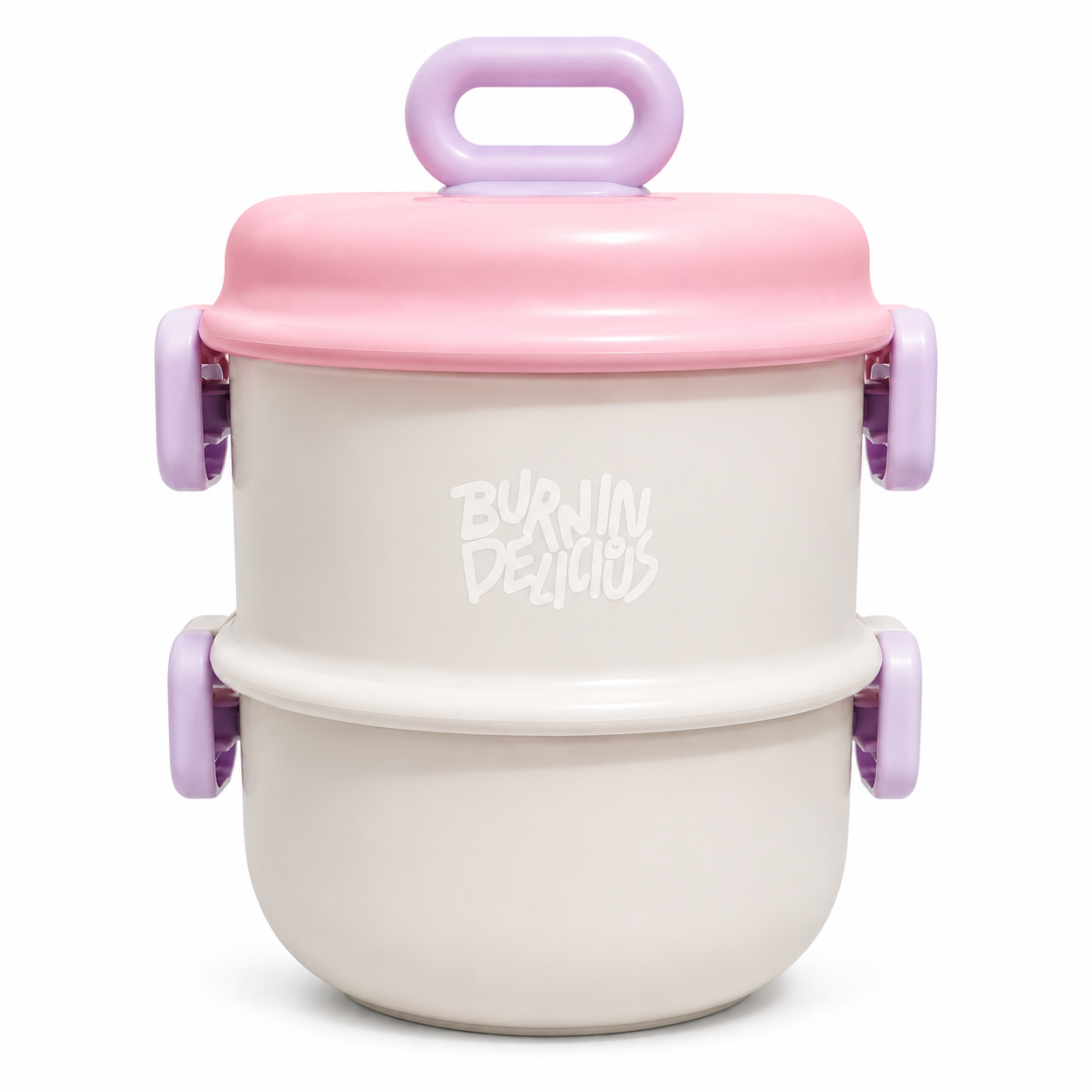 Kaiso Stackable 2-Layer Lunch Box for Dry Food, Light Grey-Beige & Pastel Green