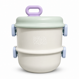 Kaiso Stackable 2-Layer Lunch Box for Dry Food, Light Grey-Beige & Pastel Green