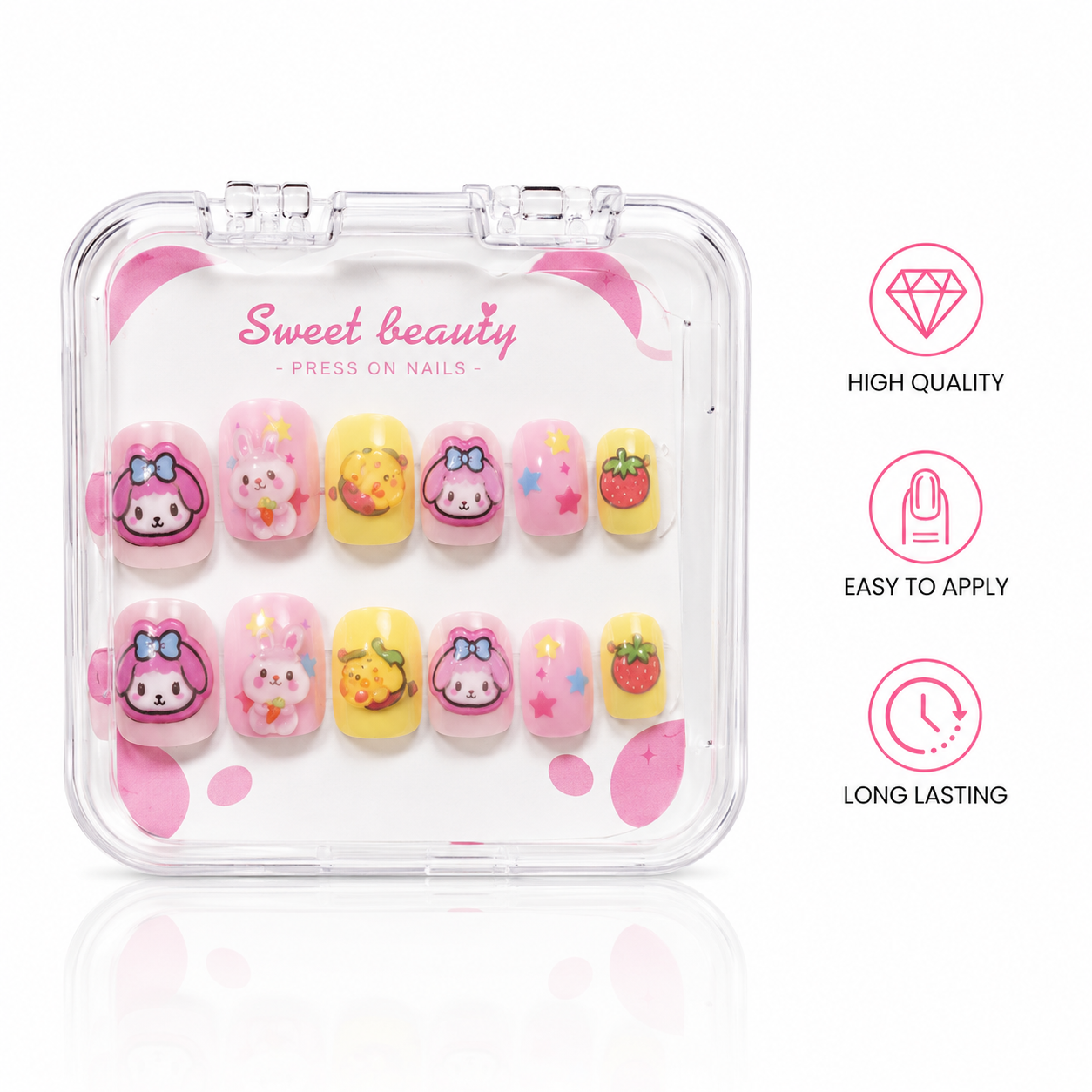 Kaiso 12 Pcs Cute Cartoon Press-On Nails for Kids – Kawaii Character Artificial Nail Art Set with Pre-Glued Tips