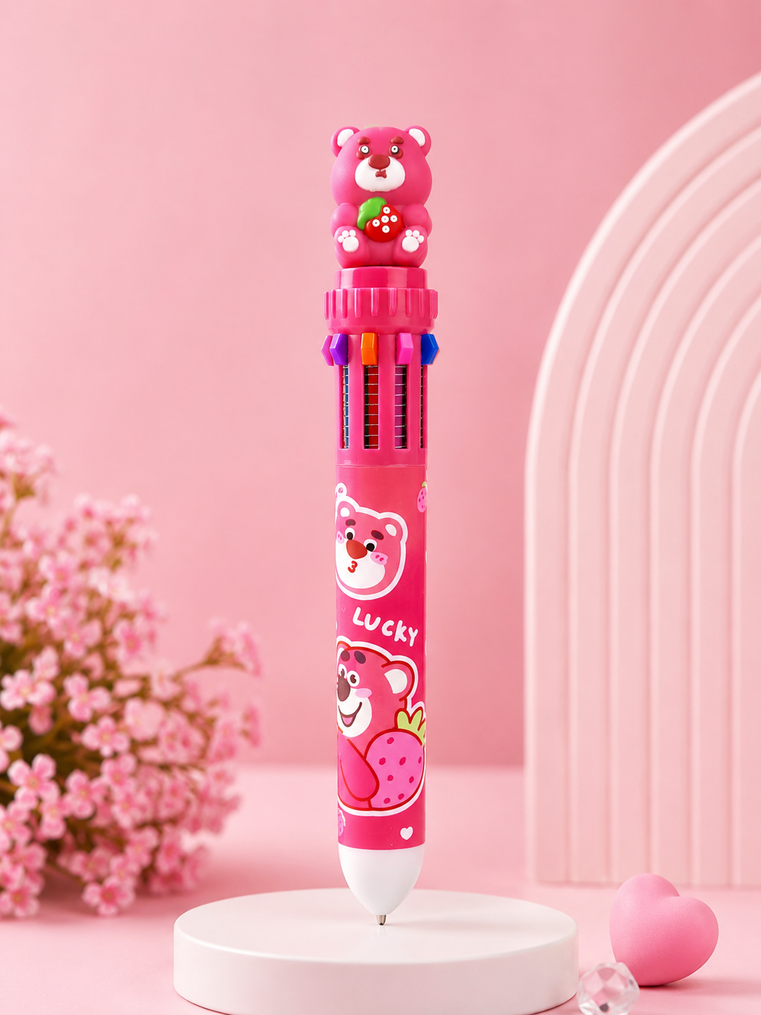 kaiso 10-in-1 Multicolor Retractable Ballpoint Pen with Cute Cartoon Topper