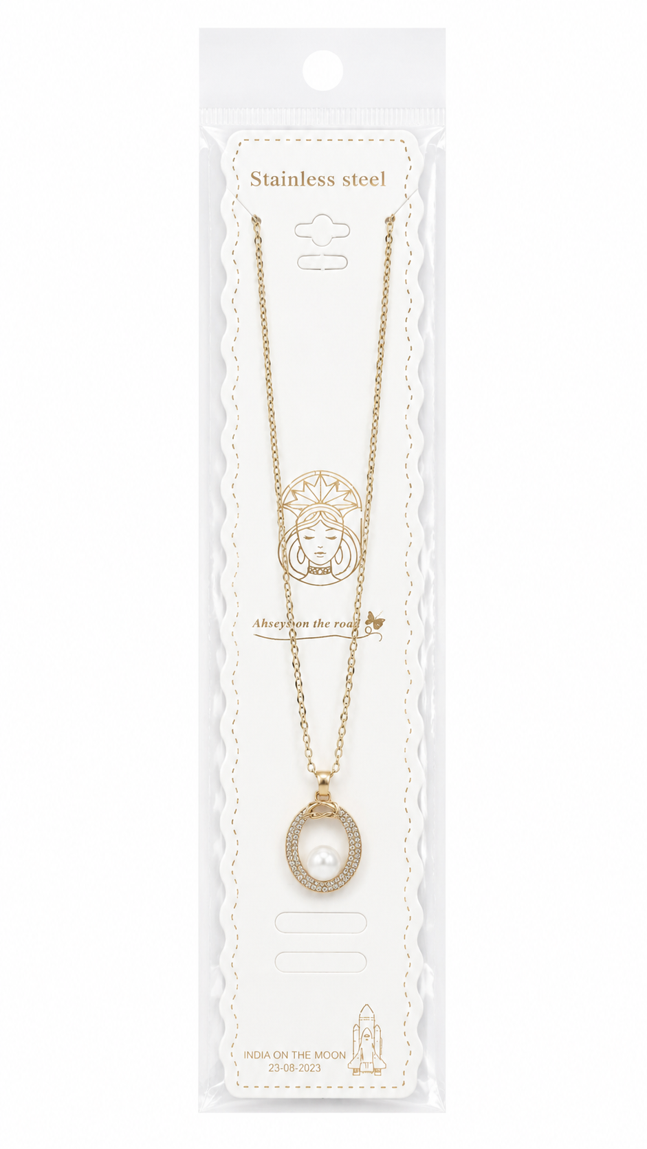 Kaiso Anti-Tarnish Gold-Plated Stainless Steel Necklace with CZ Studded Round Pearl Pendant